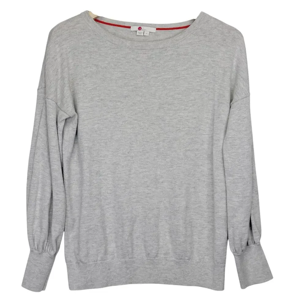 BODEN Muriel Wool Blend Sweater Womens M Balloon Sleeve Light Gray Crewneck Knit